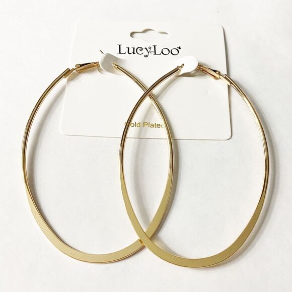 0022 | Oval Gold Plated Hoop Earrings - Picture 1 of 7